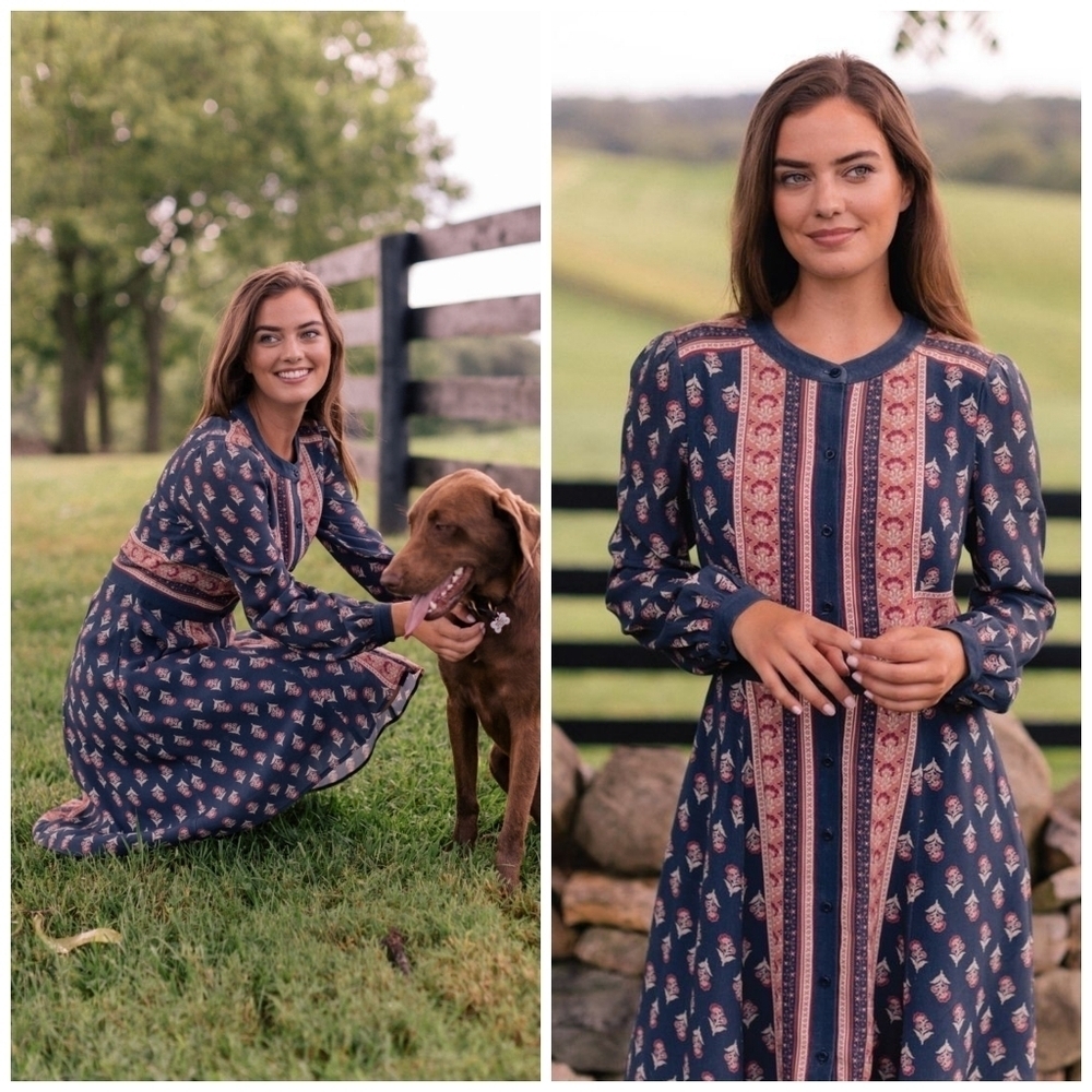 Gal meets Glam Carlene Print Button Front Long Sleeve Dress